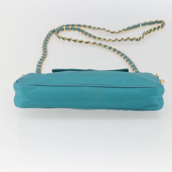 PRADA Chain Shoulder Bag Nylon Turquoise Blue Gold Auth 156453V - Picture 5 of 16
